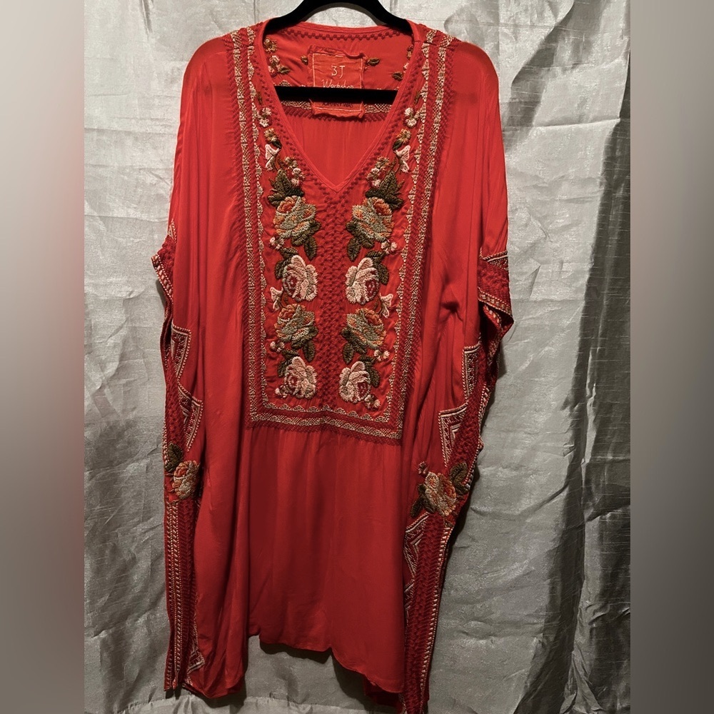 Johnny Was Boho Embroidered Kaftan Dress